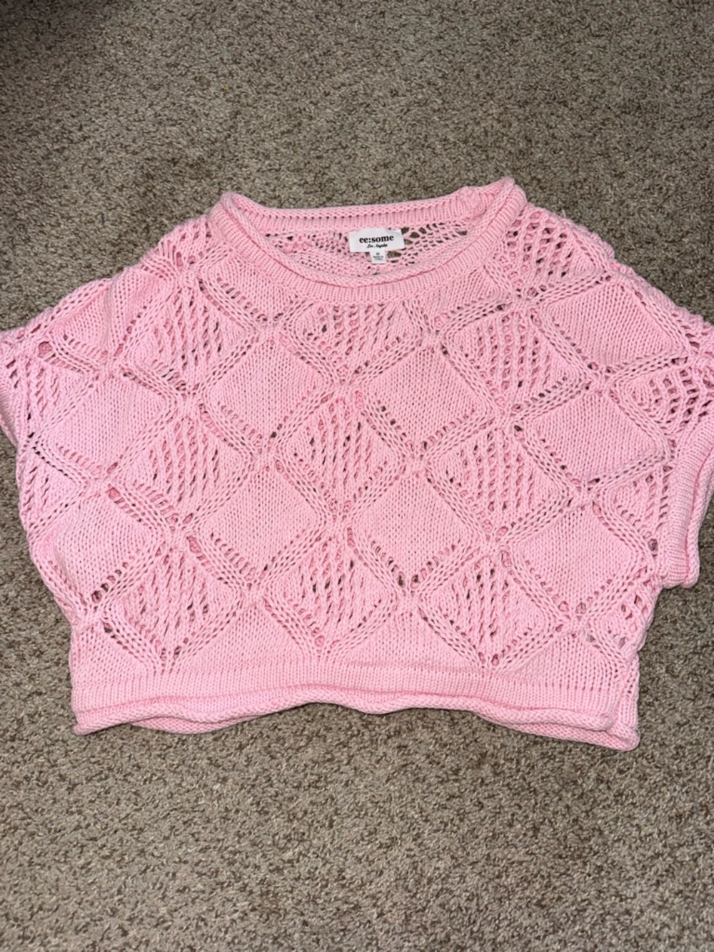 Crochet Detail Short Sleeve Sweater - Blush